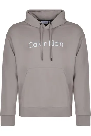 Calvin Klein Hoodies, male, , Size: XL Grey Logo Print Hoodie