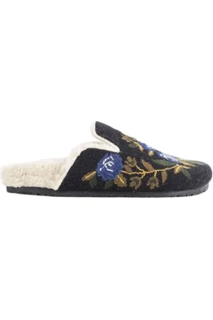 Baziszt Mules, female, , Size: 9 US Navy Blue Floral Handmade Shoes