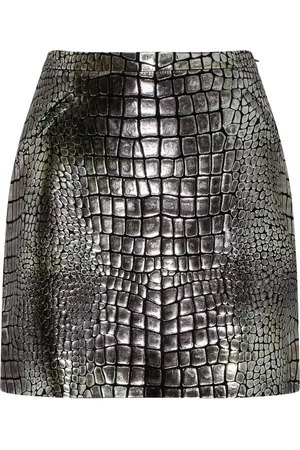 Tom Ford Leather Skirts, female, , Size: 2XS Silver Croc Effect Leather Mini Skirt