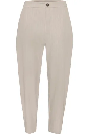Kaffe Tapered Trousers, female, , Size: XS Feather Gray Melange Pinstripe Cropped Pants