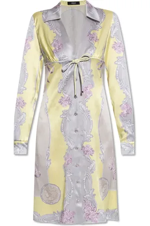 VERSACE Shirt Dresses, female, , Size: 3XS Silk dress with Medusa Cameo print