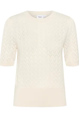 Saint Tropez Round-neck Knitwear, female, , Size: 2XL Patterned Knit Puff Pullover Ice