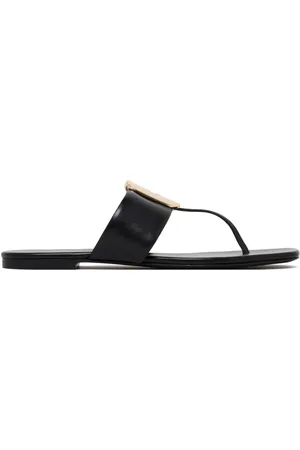 Tory Burch Flip Flops, female, , Size: 6 US Leather Sandals with Metal Logo