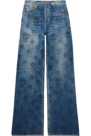 Alexander McQueen Wide Jeans, male, , Size: M Washed Baggy Skull Jeans