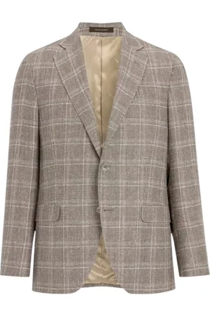 Oscar Jacobson Blazers, male, , Size: L Beige Check Structured Blazer Regular Fit