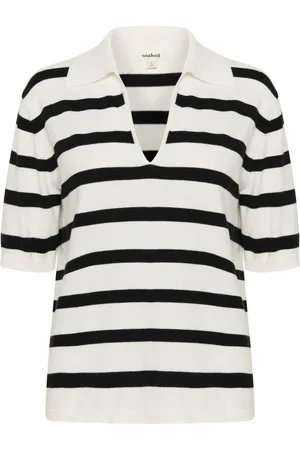 Soaked in Luxury V-neck Knitwear, female, , Size: S Striped Polo Pullover Sweater