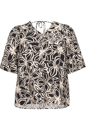 Kaffe Blouses, female, , Size: XL Flared Blouse Black / Light Beige Flower