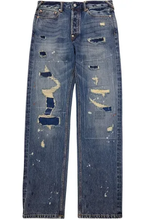 Evisu Straight Jeans, male, , Size: W31 Distressed Denim Jeans in