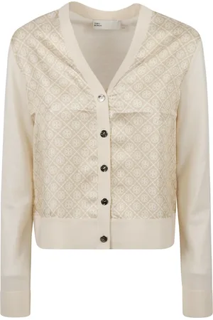 Tory Burch Cardigans, female, , Size: M Silk Front Cropped Cardigan Sweaters