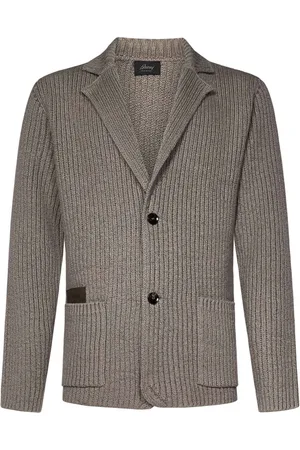 BRIONI Blazers, male, , Size: L Grey Ribbed Cotton Knit Blazer