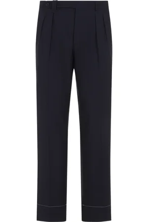 BRIONI Straight Trousers, male, , Size: L Blue Wool Trousers Elevate Wardrobe Style