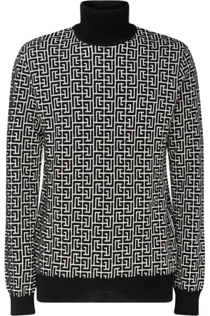 Balmain Turtlenecks, male, , Size: S Monogram Print Jumper in Navy