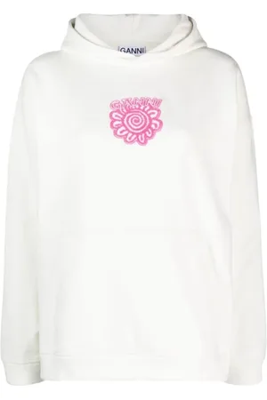 Ganni Hoodies, female, , Size: S/M Flower Oversized Hoodie with Pink Logo