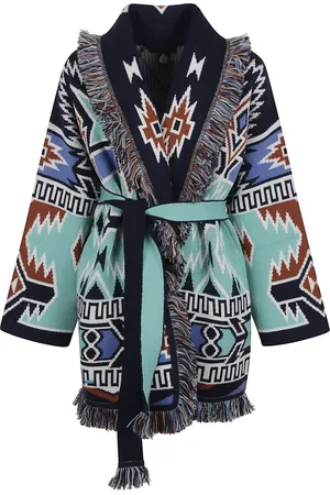 Alanui Cardigans, female, , Size: M Blue Geometric Roots Cardigan Sweater