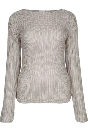 Calvin Klein Round-neck Knitwear, female, , Size: S Silver Sweater Boat Neck Long Sleeves