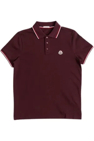 Moncler Polo Shirts, male, , Size: S Burgundy Polo Shirt with Tricolor Detail