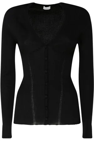 Lanvin Round-neck Knitwear, female, , Size: L Silk Ribbed V Neck Cardigan