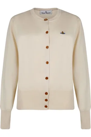 Vivienne Westwood Cardigans, female, , Size: XL White Cardigan Ribbed Knit Sweater