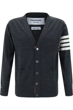 Thom Browne Cardigans, male, , Size: L Striped Cuffs Wool Cardigan