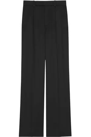 Saint Laurent Straight Trousers, female, , Size: S Pleat-Detailing Silk Trousers