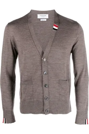 Thom Browne Cardigans, male, , Size: 2XL Cardigan Jersey Stitch V-Neck Sweater