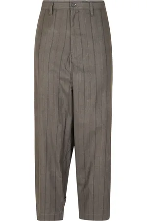 YOHJI YAMAMOTO Straight Trousers, female, , Size: M Grey Cotton Striped Pants