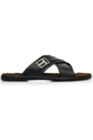 Tom Ford Sliders, male, , Size: 7 US Leather Slippers Metal Logo Detail