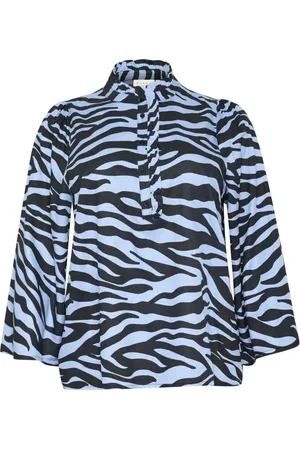 Kaffe Blouses, female, , Size: 5XL Blue/Black Graphic Blouse