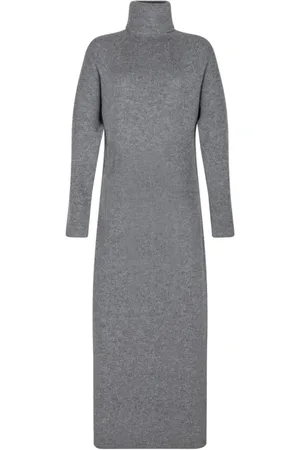 Golden Goose Knitted Dresses, female, , Size: M Melange Grey Long Dress with Double Star