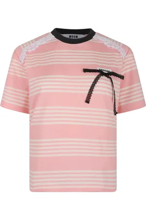 Msgm T-Shirts, female, , Size: S Striped T-Shirt with Bow Detailing