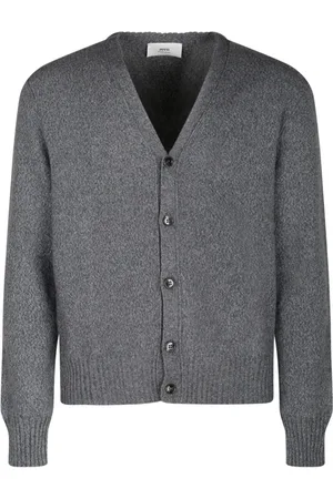 Ami Cashmere Knitwear, male, , Size: XL Grey Cashmere Cardigan with Heart Logo