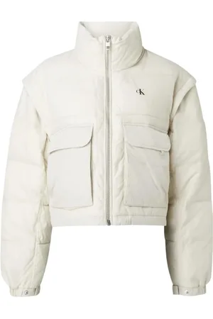 Calvin Klein Winter Jackets, female, , Size: XL Mixed Media Puffer Jacket with Logo