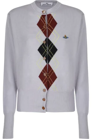 Vivienne Westwood Cardigans, female, , Size: S Light Grey Argyle Cardigan Sweaters