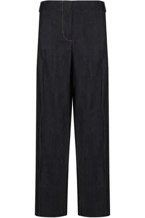 Tory Burch Straight Trousers, female, , Size: XS Selvedge Jeans. Navy Blue Denim Pants