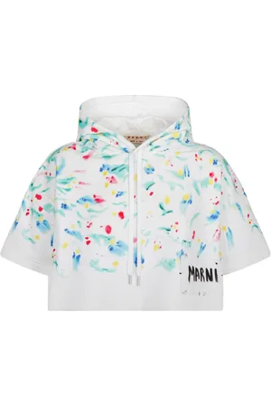 Marni Hoodies, female, , Size: 3XS White Multicolour Cropped Sweatshirt with Hood