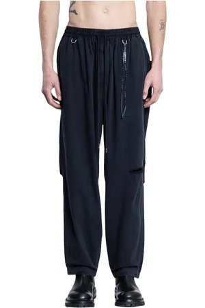 MASTERMIND Straight Trousers, male, , Size: M Blackwashed Cotton Jersey Pants with Destroyed Details