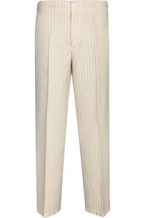 COSTUMEIN Straight Trousers, male, , Size: M White Linen Trousers Stylish Casual Wear