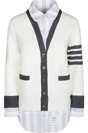 Thom Browne Cardigans, female, , Size: 2XS Layered Cardigan with 4Bar Stripe