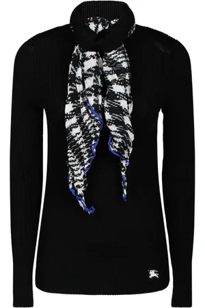 Burberry Turtlenecks, female, , Size: L Rib Knit Sweater with Silk Scarf