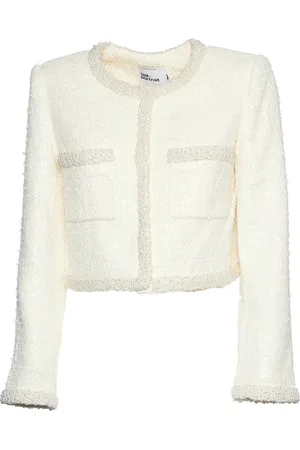 Self-Portrait Light Jackets, female, , Size: 2XS Cream Boucle Pearl Trim Jacket