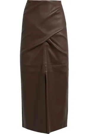 Brunello Cucinelli Midi Skirts, female, , Size: S Red Leather Skirt Aw23
