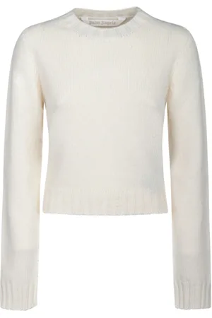 Palm Angels Round-neck Knitwear, female, , Size: XS Ivory White Knitted Jumper
