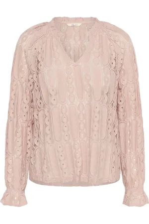 Cream Blouses, female, , Size: M V-Neck Lace Blouse in Sepia Rose