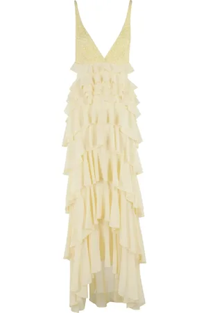 Elisabetta Franchi Party Dresses, female, , Size: L Red Carpet Lemon Georgette Dress