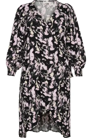 Kaffe Wrap Dresses, female, , Size: 5XL Graphic Strokes Dress with Smock Cuffs