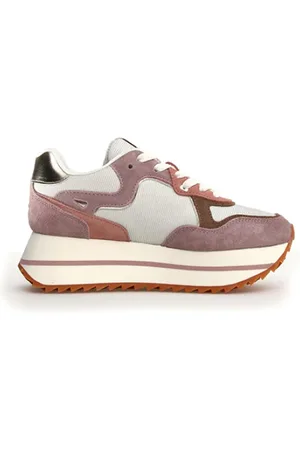 W6YZ Sneakers, female, , Size: 10 US Grey/Rose Suede Sneakers with Glitter Inserts