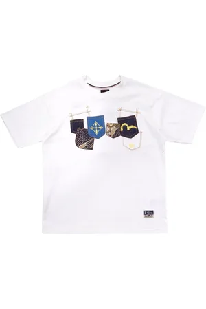 Evisu T-Shirts, male, , Size: XL Multi-Pocket Bianca Tee with Brocade Patch