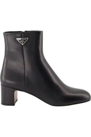 Prada Heeled Boots, female, , Size: 5 US Leather Ankle Boots with Metal Logo