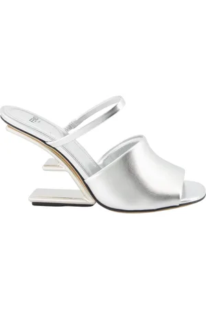 Fendi Heeled Mules, female, , Size: 5 1/2 US Sculpture Heel Leather Slide Sandals