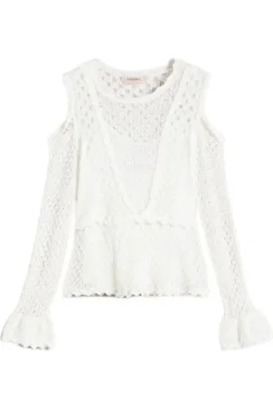 Twin-Set Long Sleeve Tops, female, , Size: XS Lace Knit Off-Shoulder Sweater